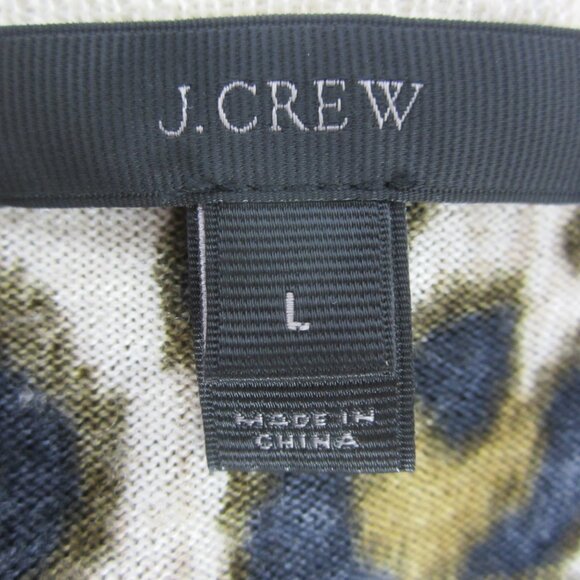 J Crew Womens L Brown Beige Cheetah Animal Print Merino Wool Cardigan Sweater - Picture 5 of 9